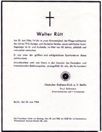 Die Todesanzeige von Walter Rütt